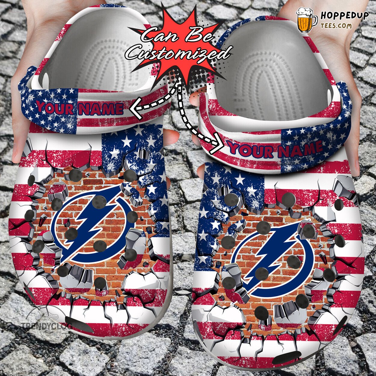TB Lightning Hockey American Flag Wall Art Personalized Clogs