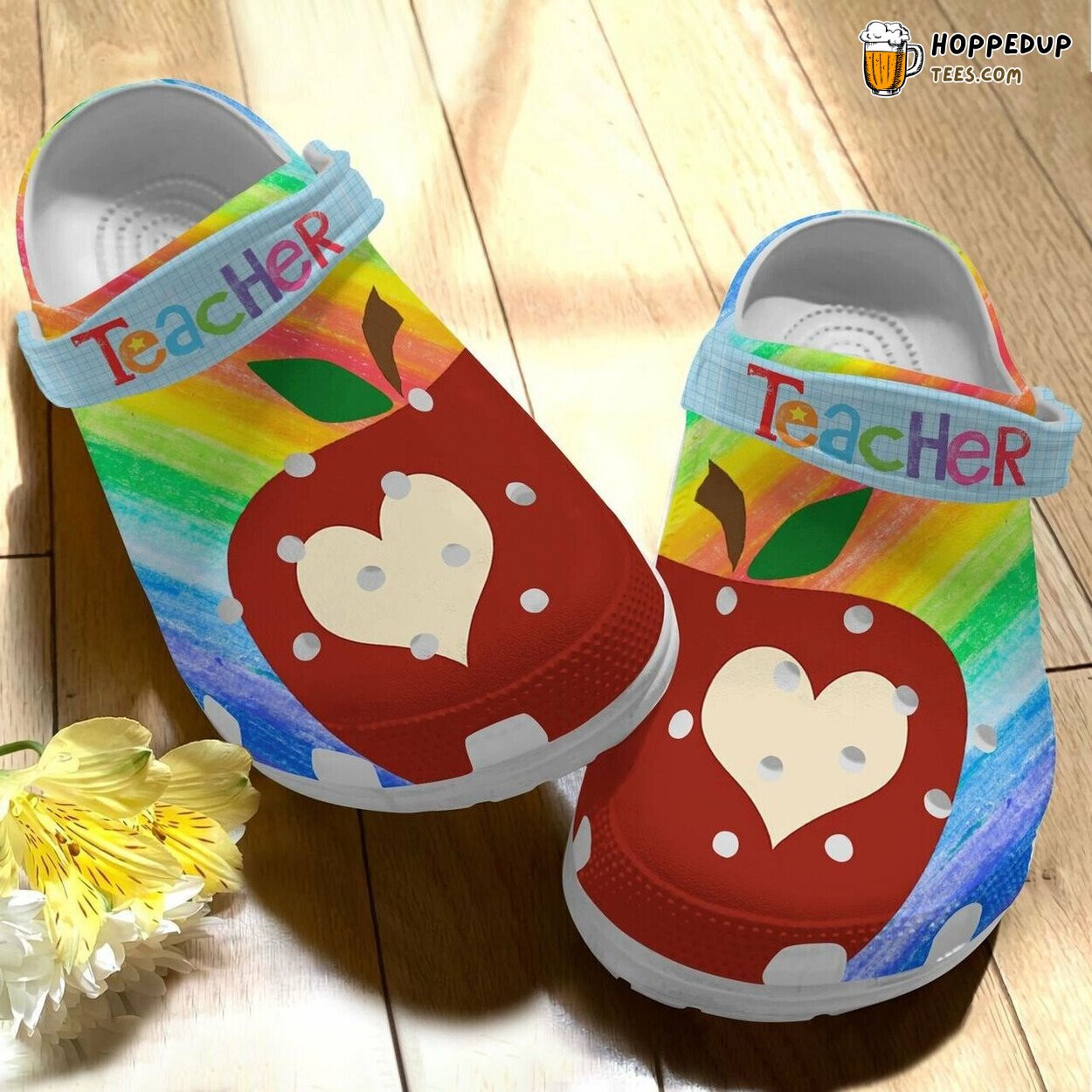 Teacher Apple Tie Dye Theme Clog Shoes Unique Education Inspired Design