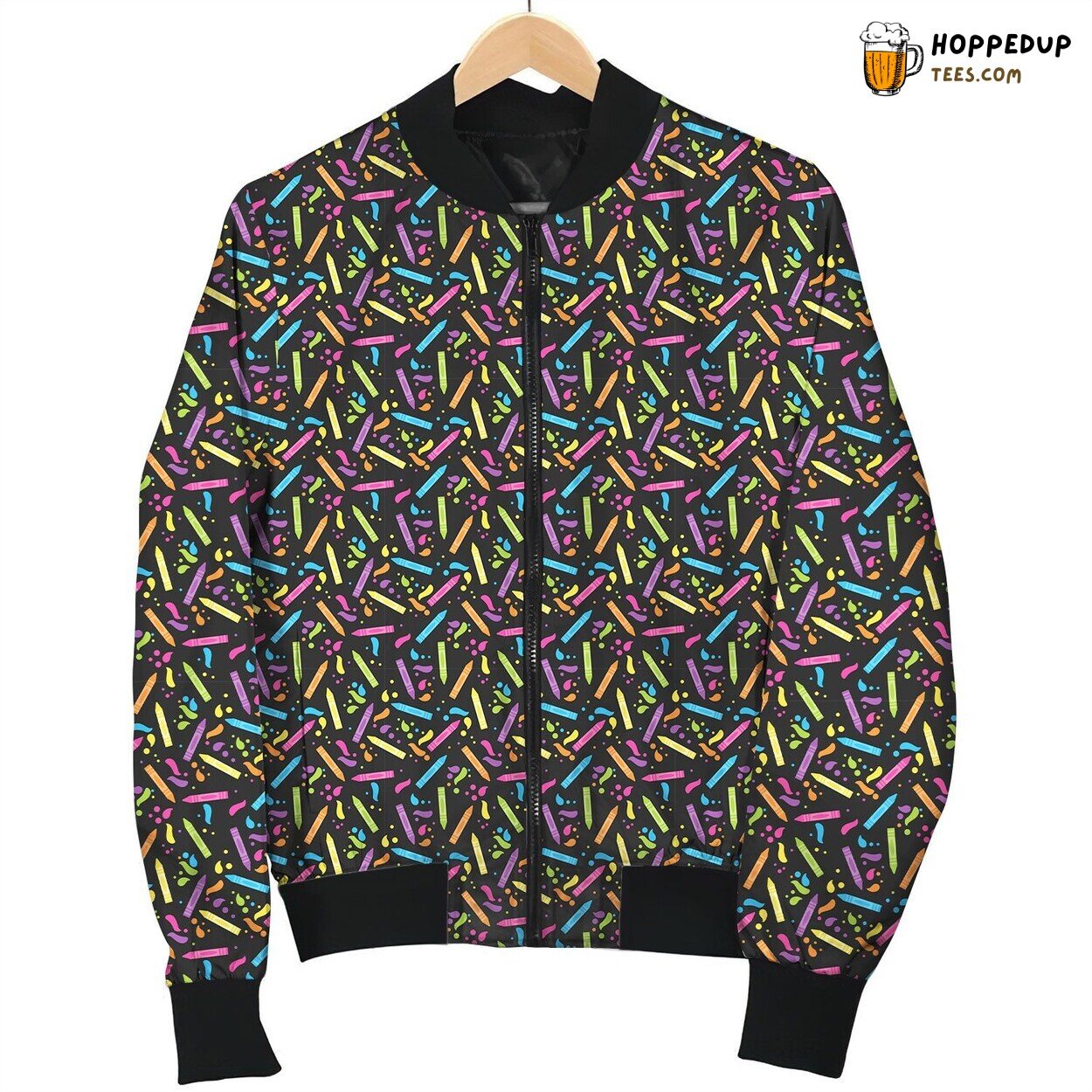 Teacher Crayon Pattern Bomber Jacket