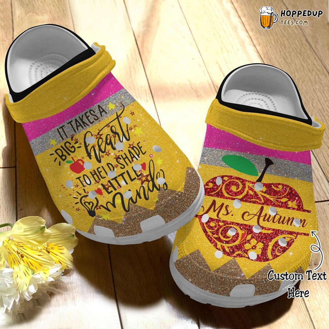 Teacher Custom Name Big Heart Shape Little Minds Theme Clog Shoes Unique