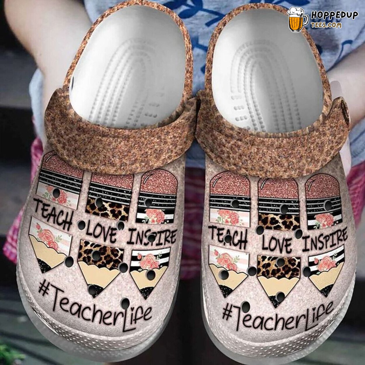 Teacher Life Teach Love Inspire Themed Gifts Crayon Pencil Unisex Clogs
