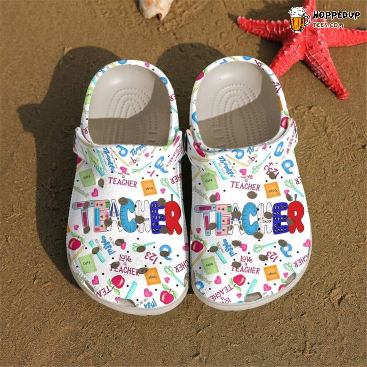 Teacher Love Life Pattern Themed Comfortable Clogs Educational Shoes