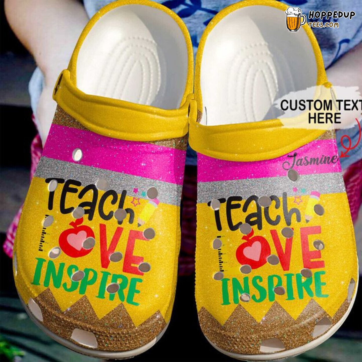 Teacher Personalized Name Peace Love Teach Theme Comfortable Clog Shoes