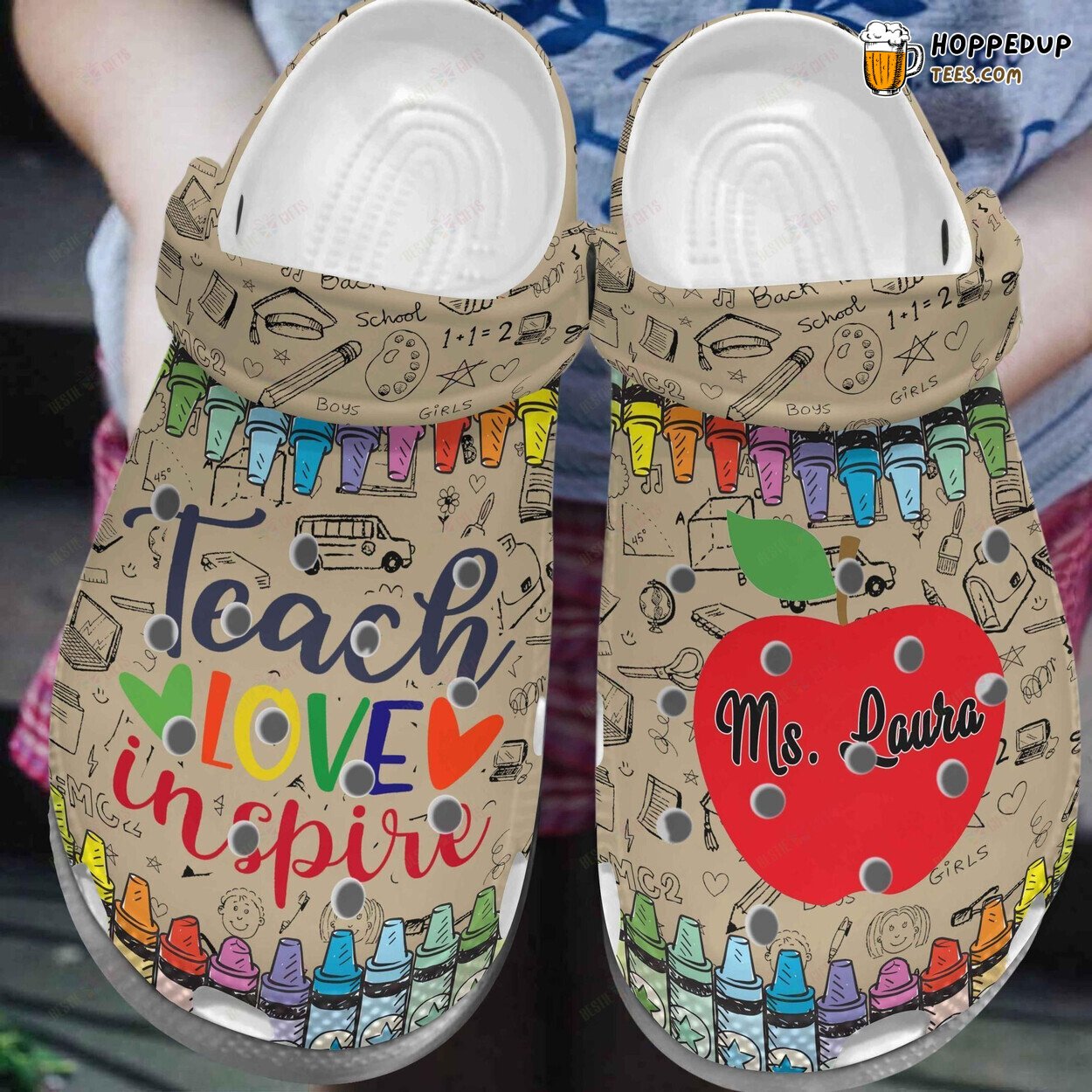 Teacher Personalized Name Teach Love Inspire Theme Clogs Footwear