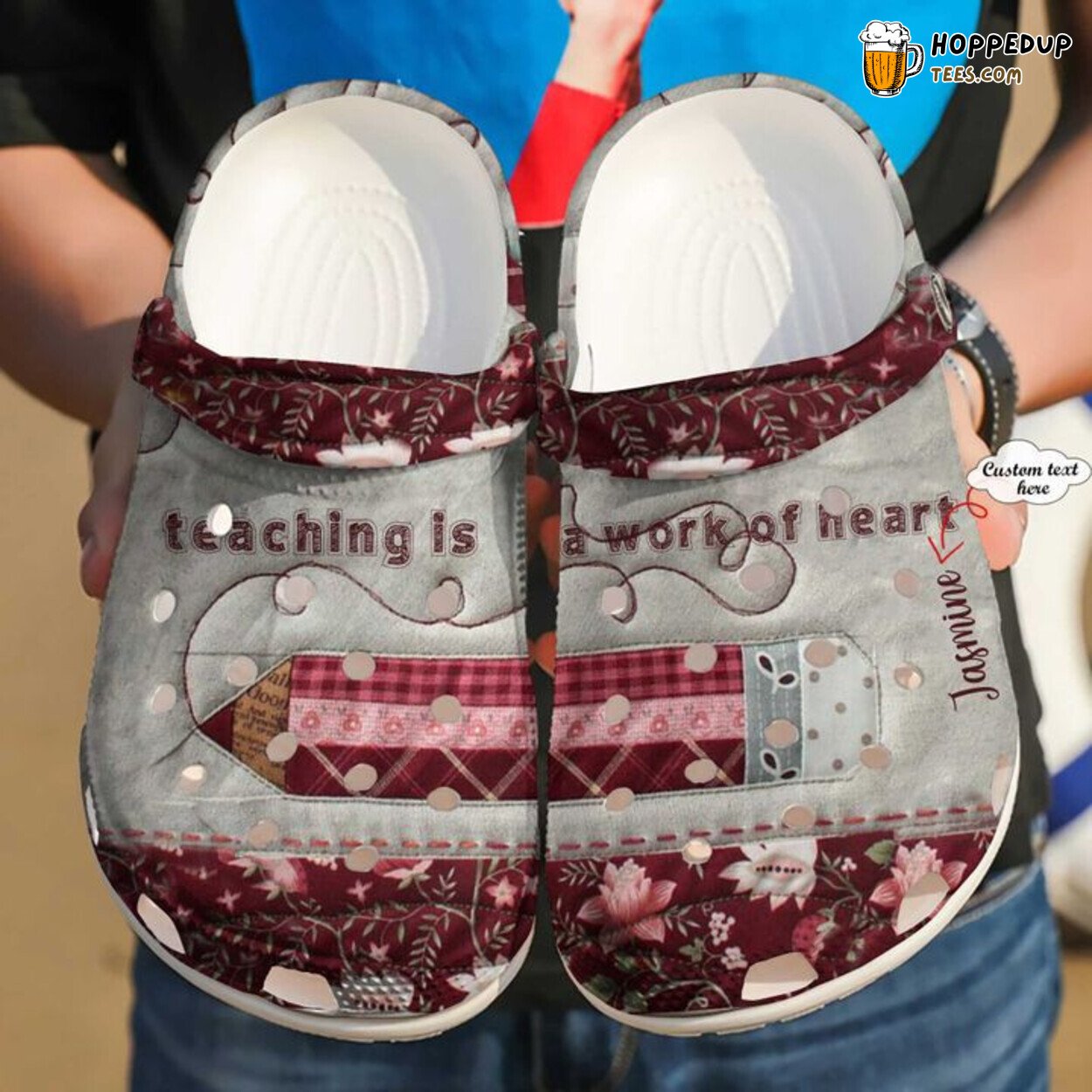 Teacher Personalized Name Teaching Work Of Heart Theme Clog Shoes Design