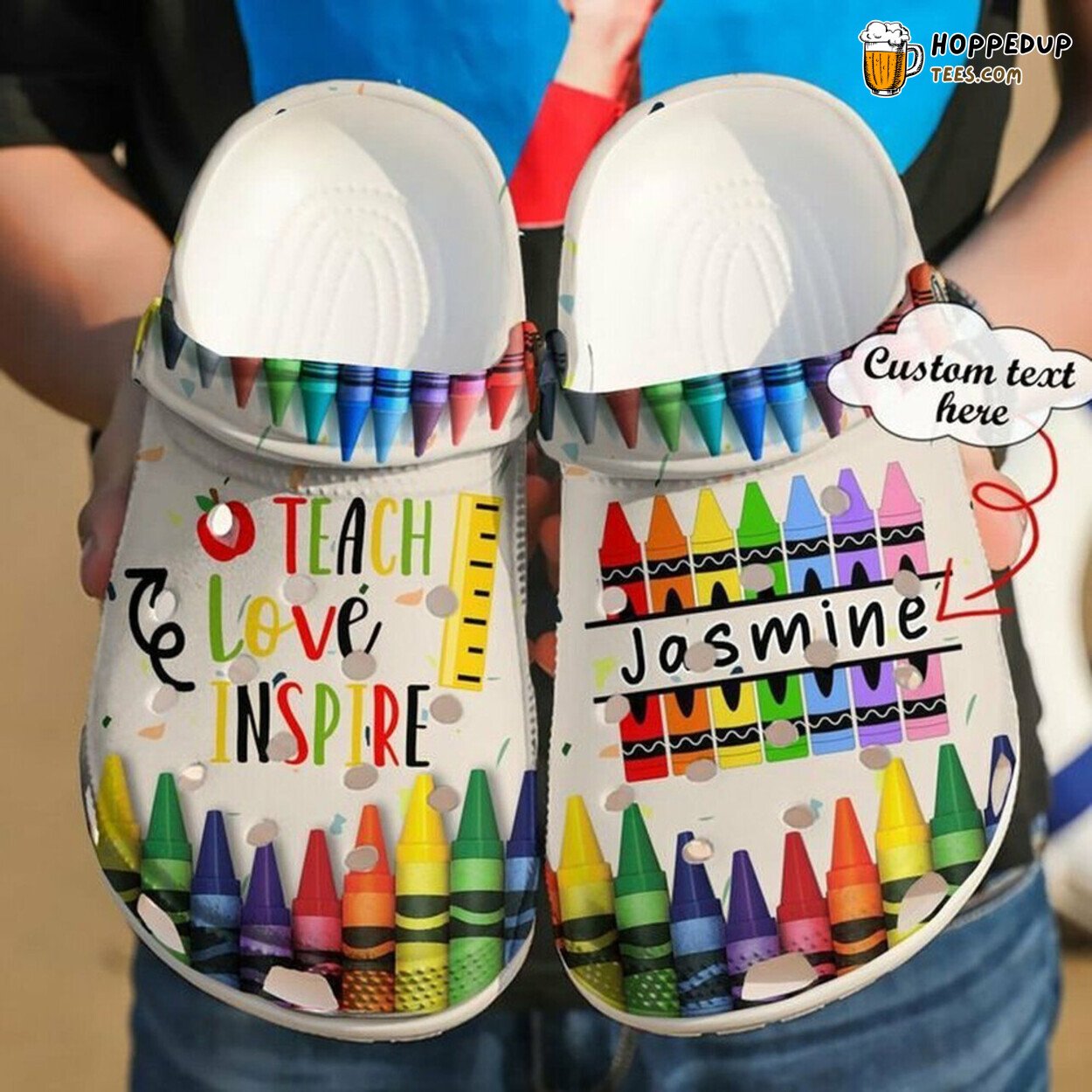 Teacher Personalized Teach Love Inspire Themed Rubber Clog Shoes Comfy
