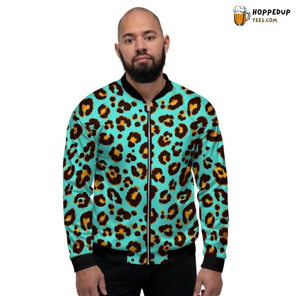 Teal Color Cheetah Print Design Men’s Bomber Jacket Exotic Animal Style Look