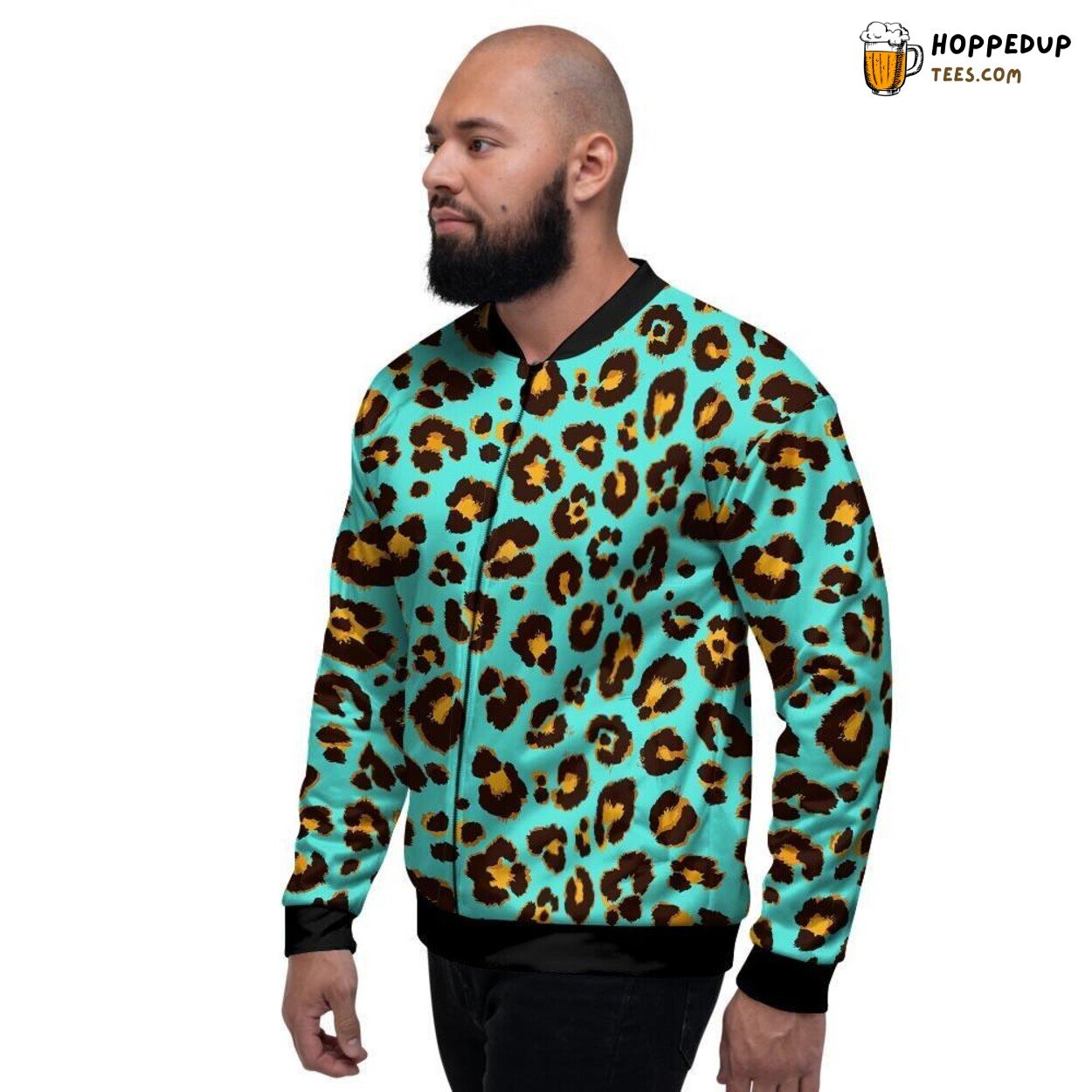 Teal Color Cheetah Print Design Men’s Bomber Jacket Exotic Animal Style Look