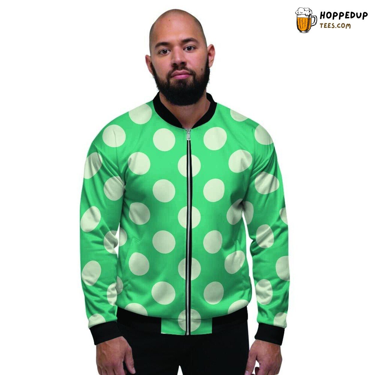 Teal Color Polka Dot Design Men’s Bomber Jacket Circular Pattern Fashion Look