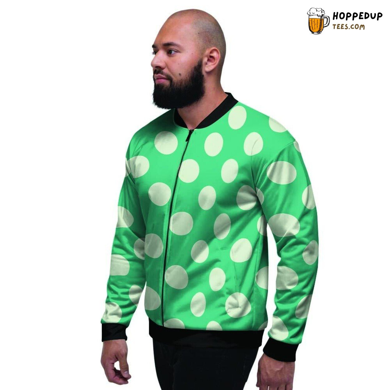 Teal Color Polka Dot Design Men’s Bomber Jacket Circular Pattern Fashion Look