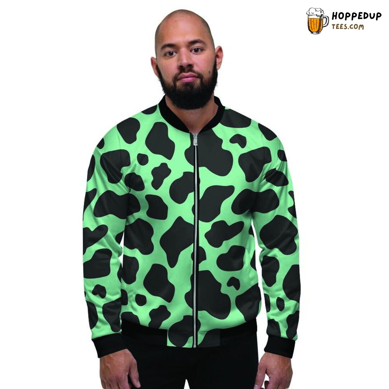 Teal Cow Pattern Black Artistic Design Men’s Bomber Jacket Unique Farm Print