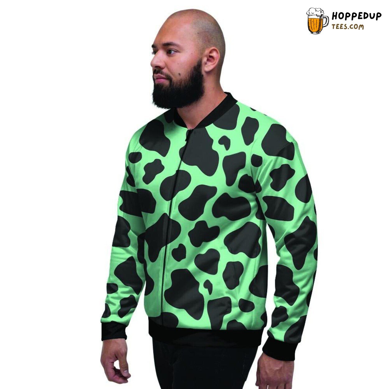 Teal Cow Pattern Black Artistic Design Men’s Bomber Jacket Unique Farm Print