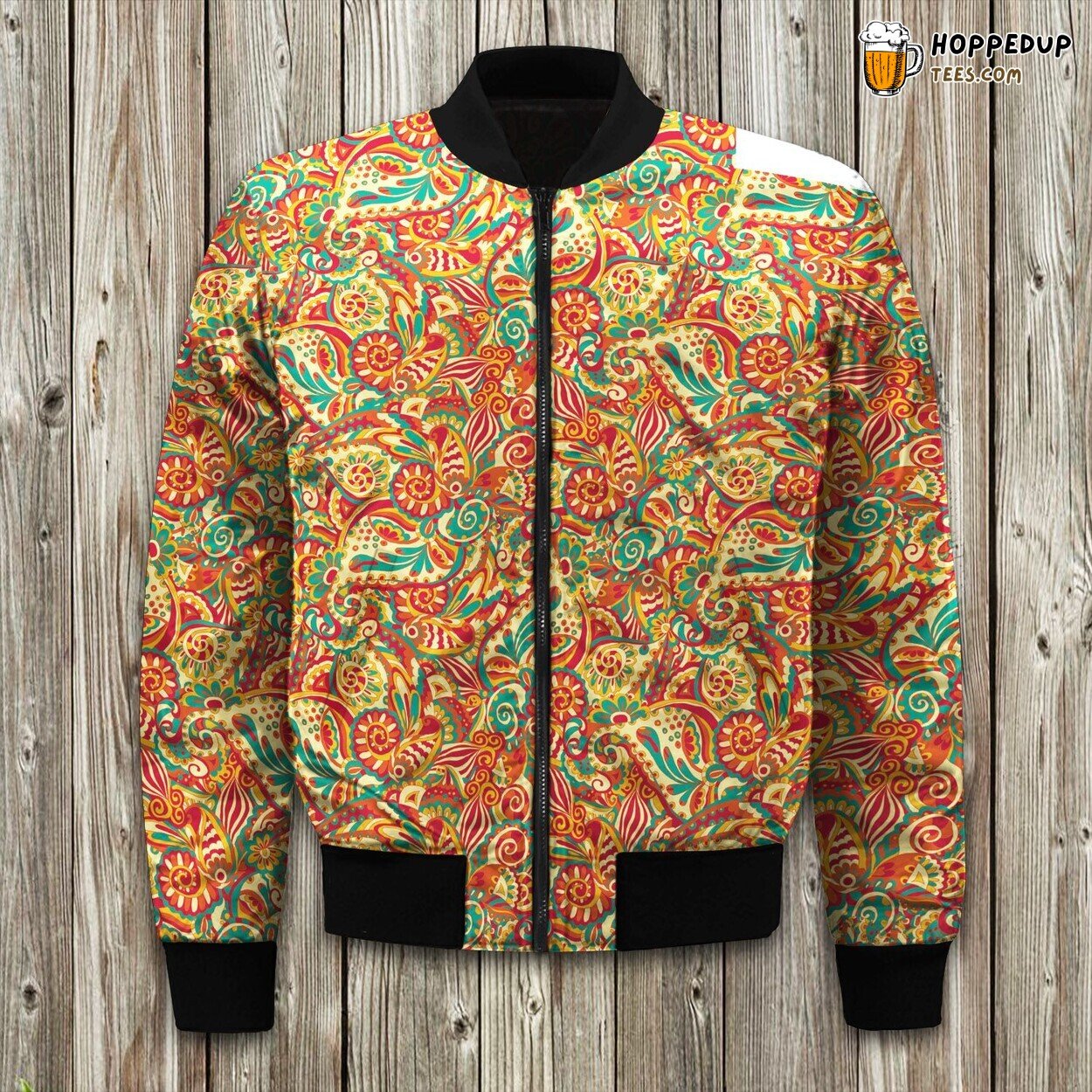 Teal Orange Paisley Winter Jacket Bomber Unique Design Collection Look