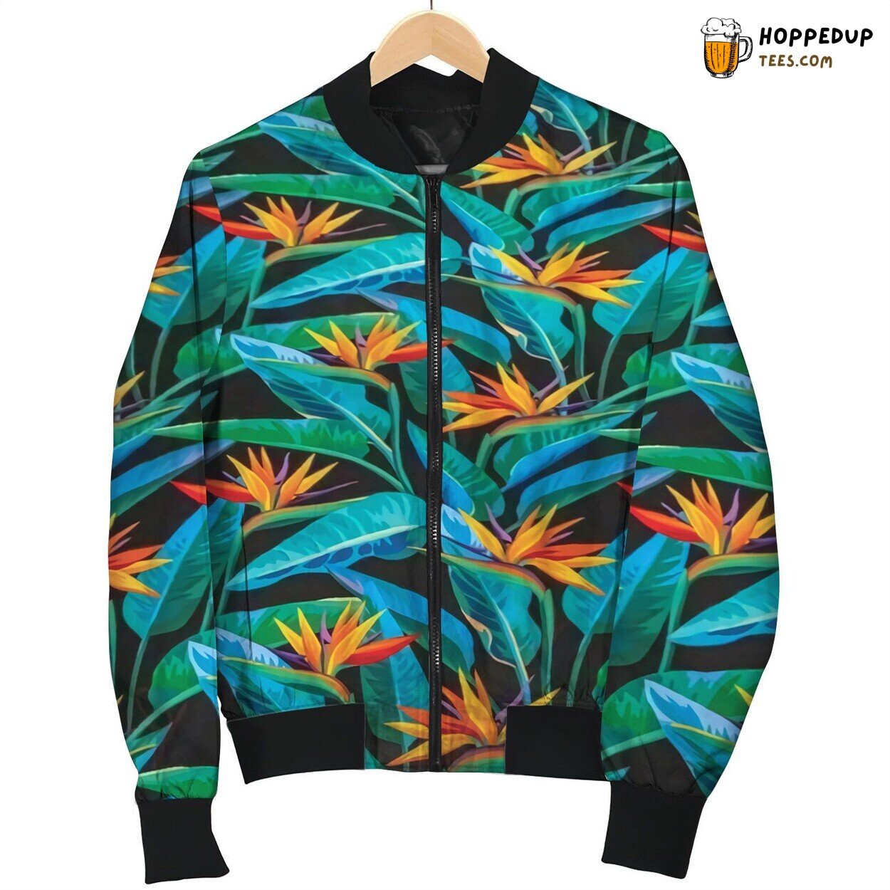 Teal Tinged Tropical Scene Bomber Jackets Winter Island Bliss