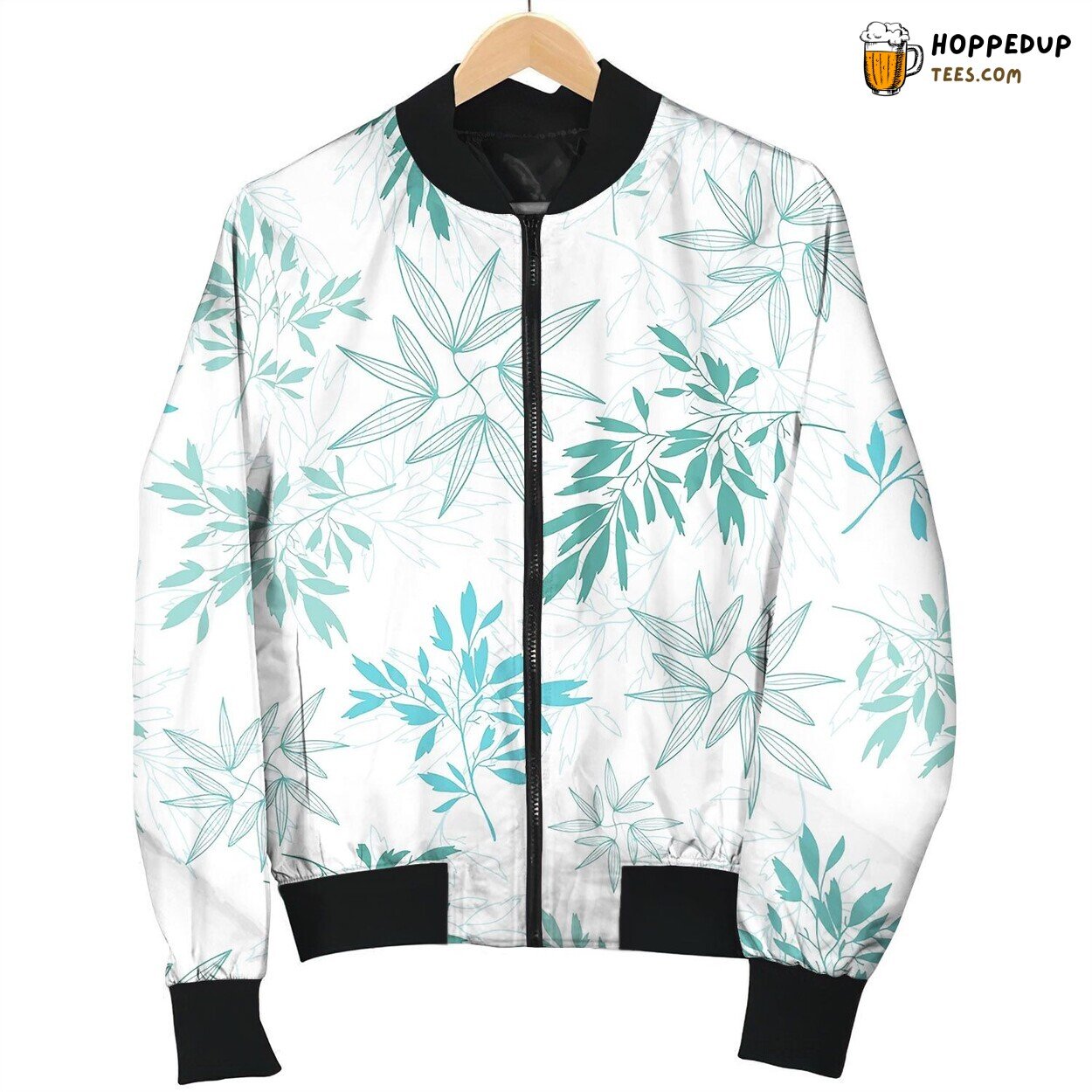 Teal Tropical Leaves Summer Seamless Bomber Jacket