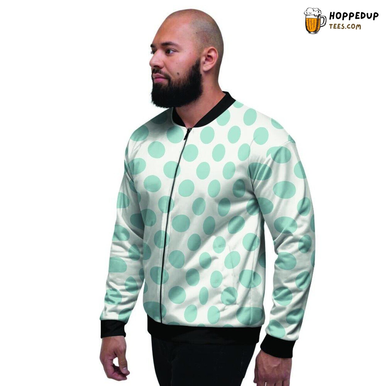 Teal White Polka Dot Design Men’s Bomber Jacket Vintage Inspired Spotted Style