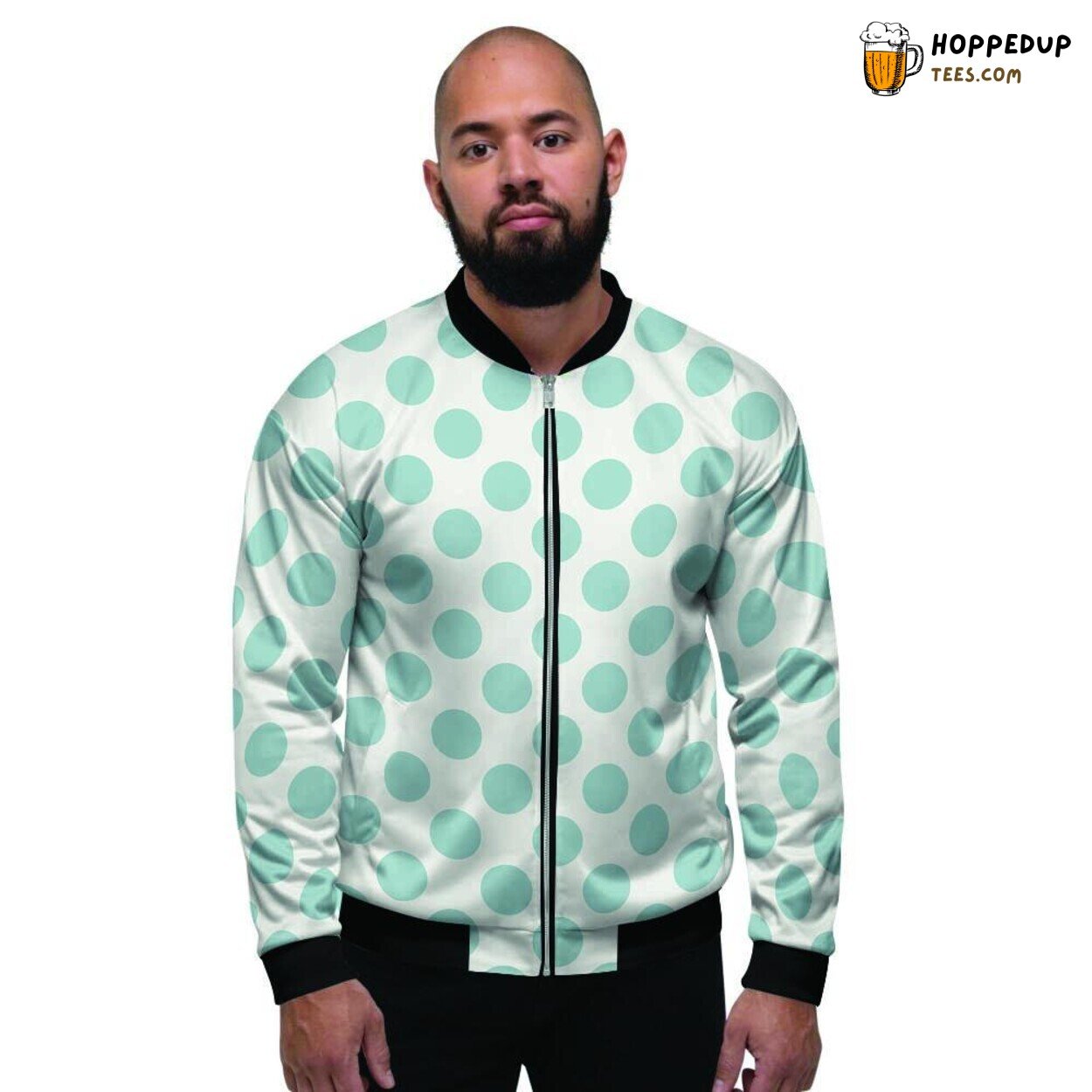 Teal White Polka Dot Design Men’s Bomber Jacket Vintage Inspired Spotted Style