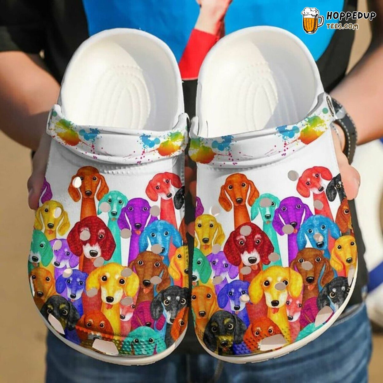 Team Dachshund Colorful Themed Rubber Clog Shoes Comfy Dog Lover Footwear
