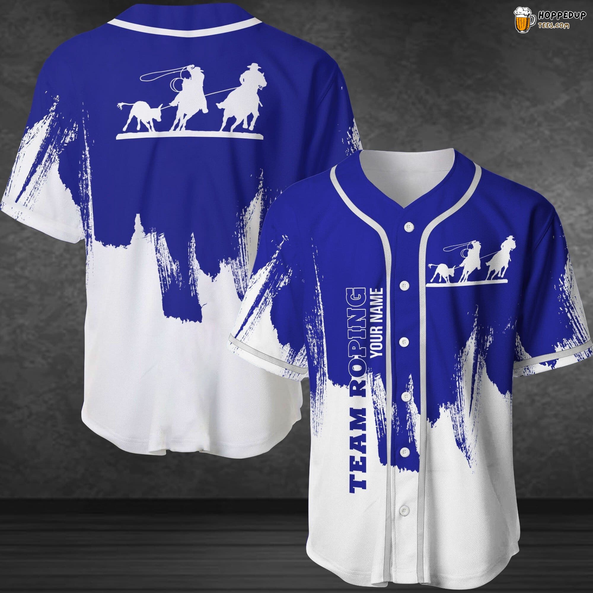 Team Roping Art Blue White Baseball Jersey Personalized Unique Style