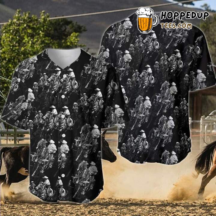 Team Roping Black And White Baseball Tee Jersey Shirts 3D