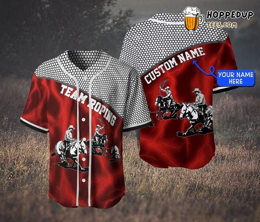 Team Roping Red Inspired Baseball Jersey Personalized Unique Design Edition