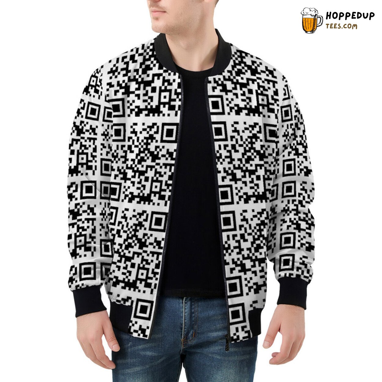 Tech-Savvy QR Code Modernism Celebrated on Men’s Bomber Jacket
