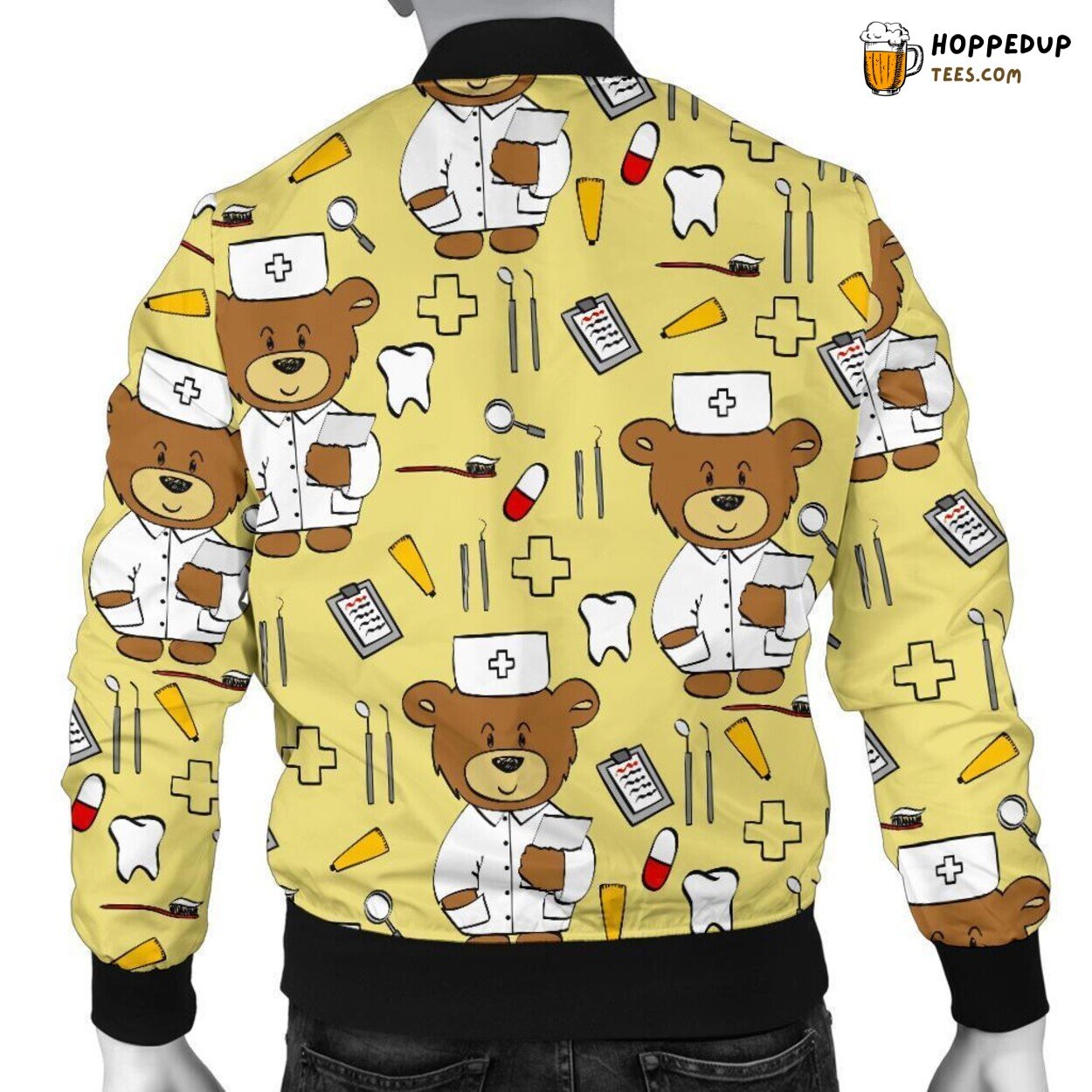 Teddy Bear Nurse Design Men’s Bomber Jacket Distinct Pattern Design Art