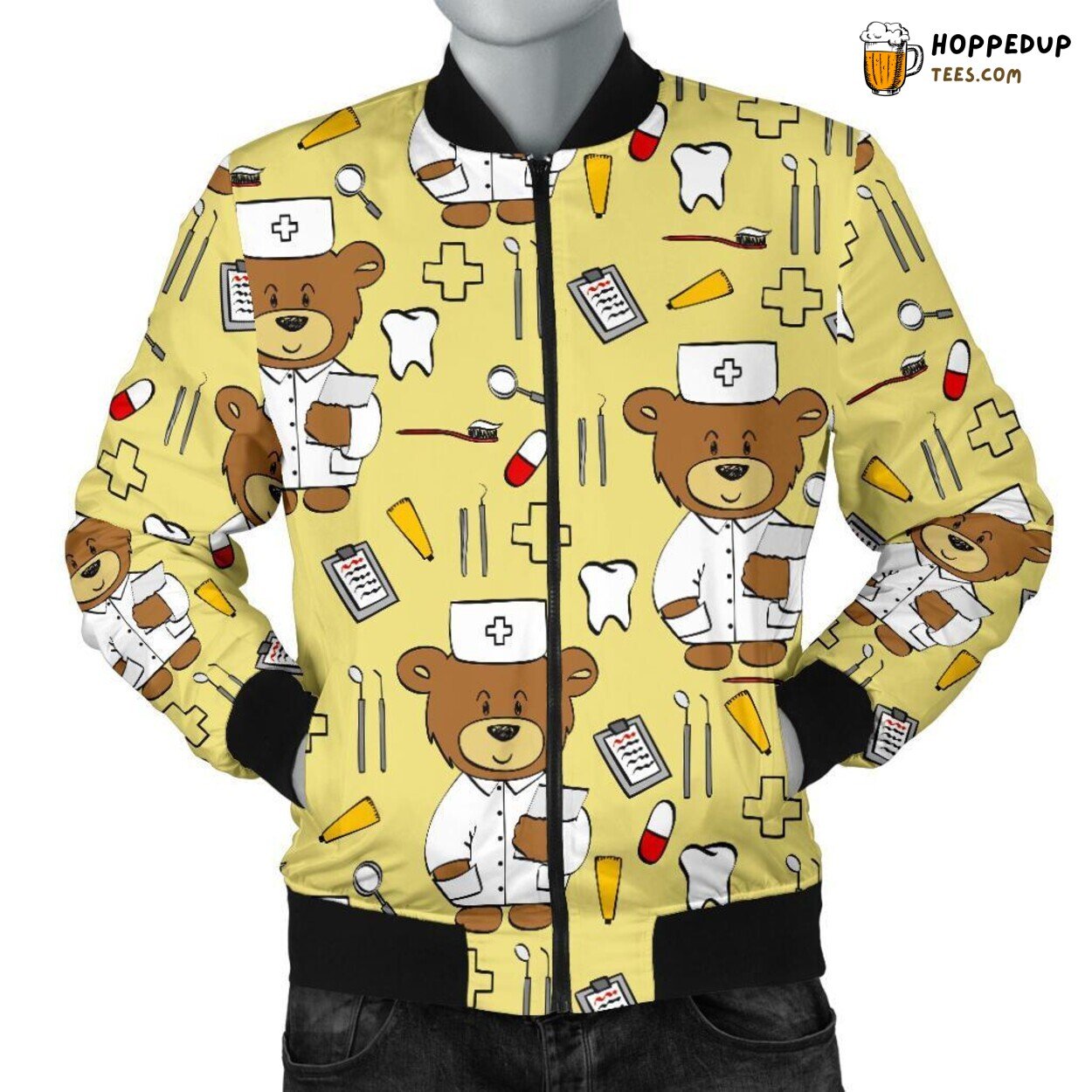 Teddy Bear Nurse Design Men’s Bomber Jacket Distinct Pattern Design Art Teddy Bear Nurse Design Men’s Bomber Jacket Distinct Pattern Design Art