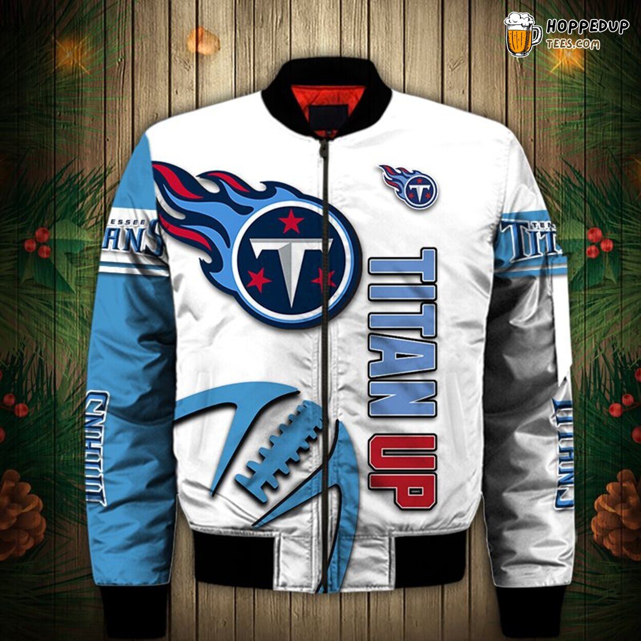 Tennessee Titans Bomber Jacket Displaying Footballs Graphic Fan Gift Idea