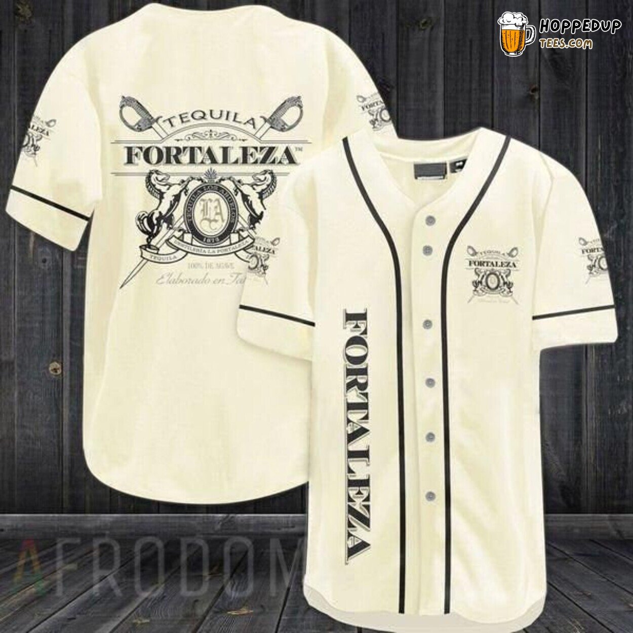 Tequila Fortaleza Beige Logo Baseball Jersey Mexican Spirits Style