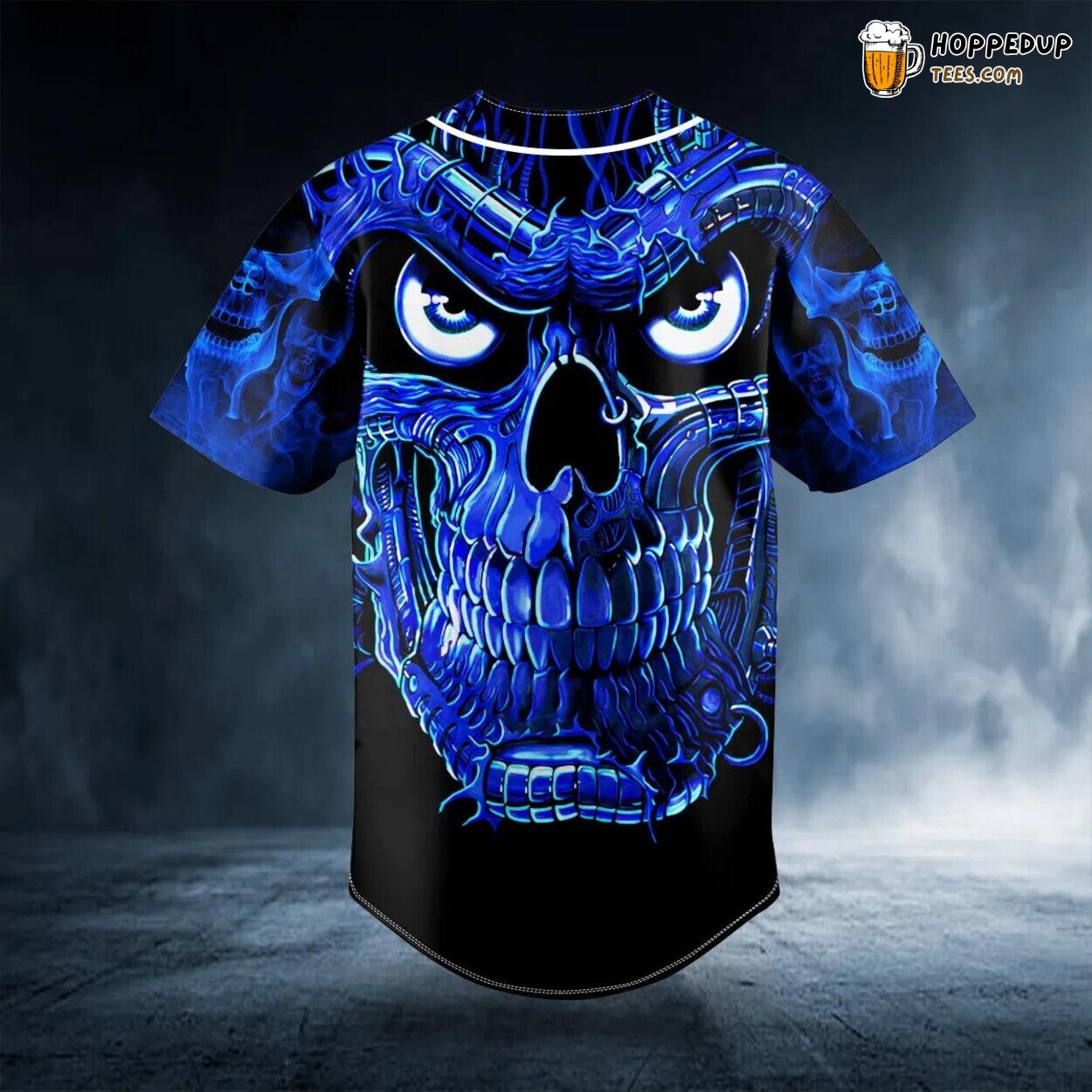 Terminator Blue Fire Skull Baseball Jersey Viking 3D Unique Tees Graphic Print