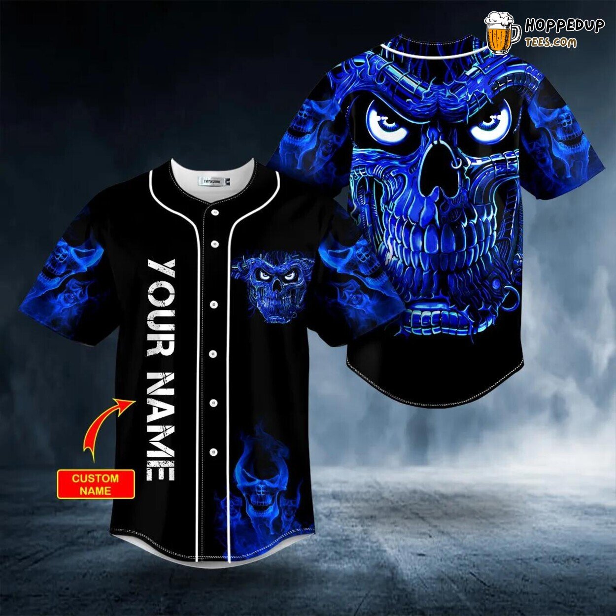 Terminator Blue Fire Skull Unique Baseball Jersey Tailored Design
