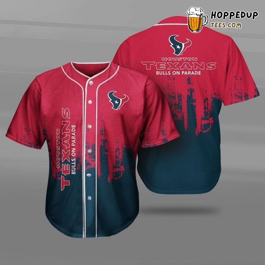 Texans Red Blue Baseball Jersey Unisex Houston NFL Team Spirit Wear