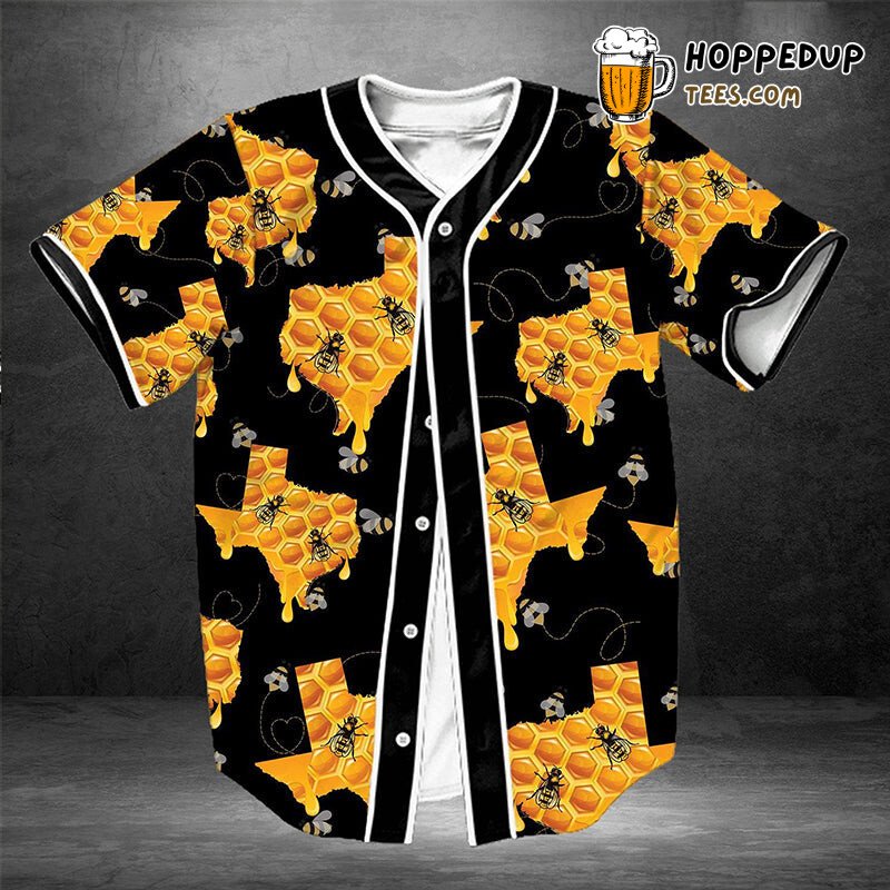 Texas Bee Honeycomb Pattern 3D Printed Baseball Jersey Sweet Art