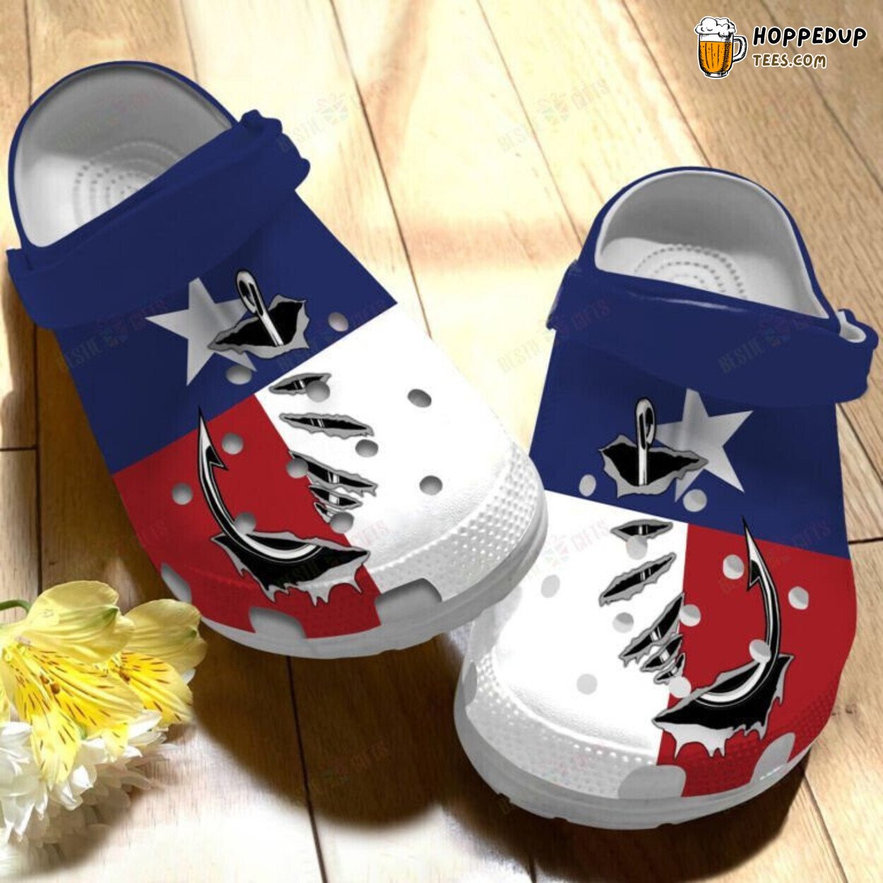 Texas Hook Fishing Men Grandpa Father Day Houston Flag Croc Shoes