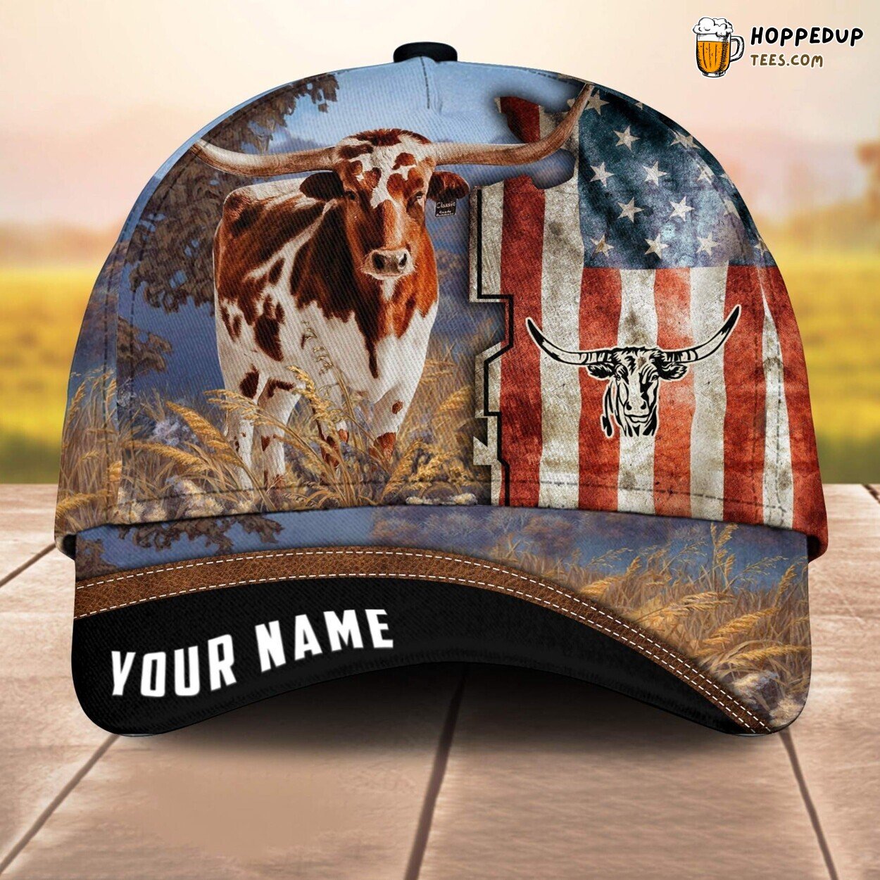 Texas Longhorn 3D Cap American Printed Baseball Lovers Leather Pattern