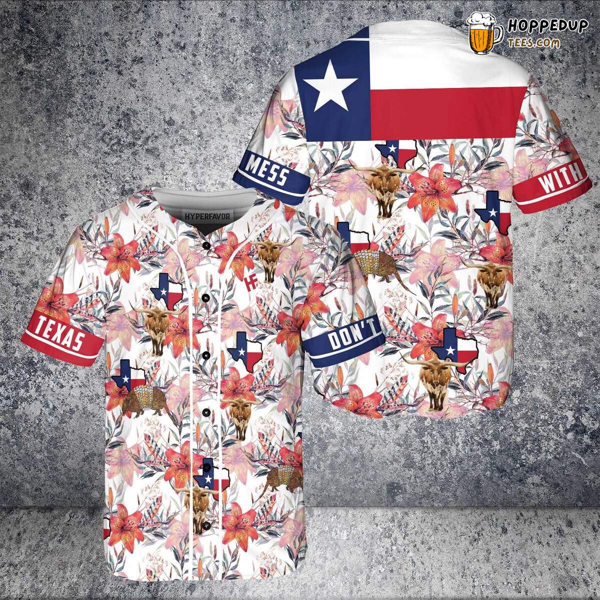 Texas Longhorn Bluebonnet And Armadillo Baseball Tee Jersey Shirts 3D Texas Longhorn Bluebonnet And Armadillo Baseball Tee Jersey Shirts 3D