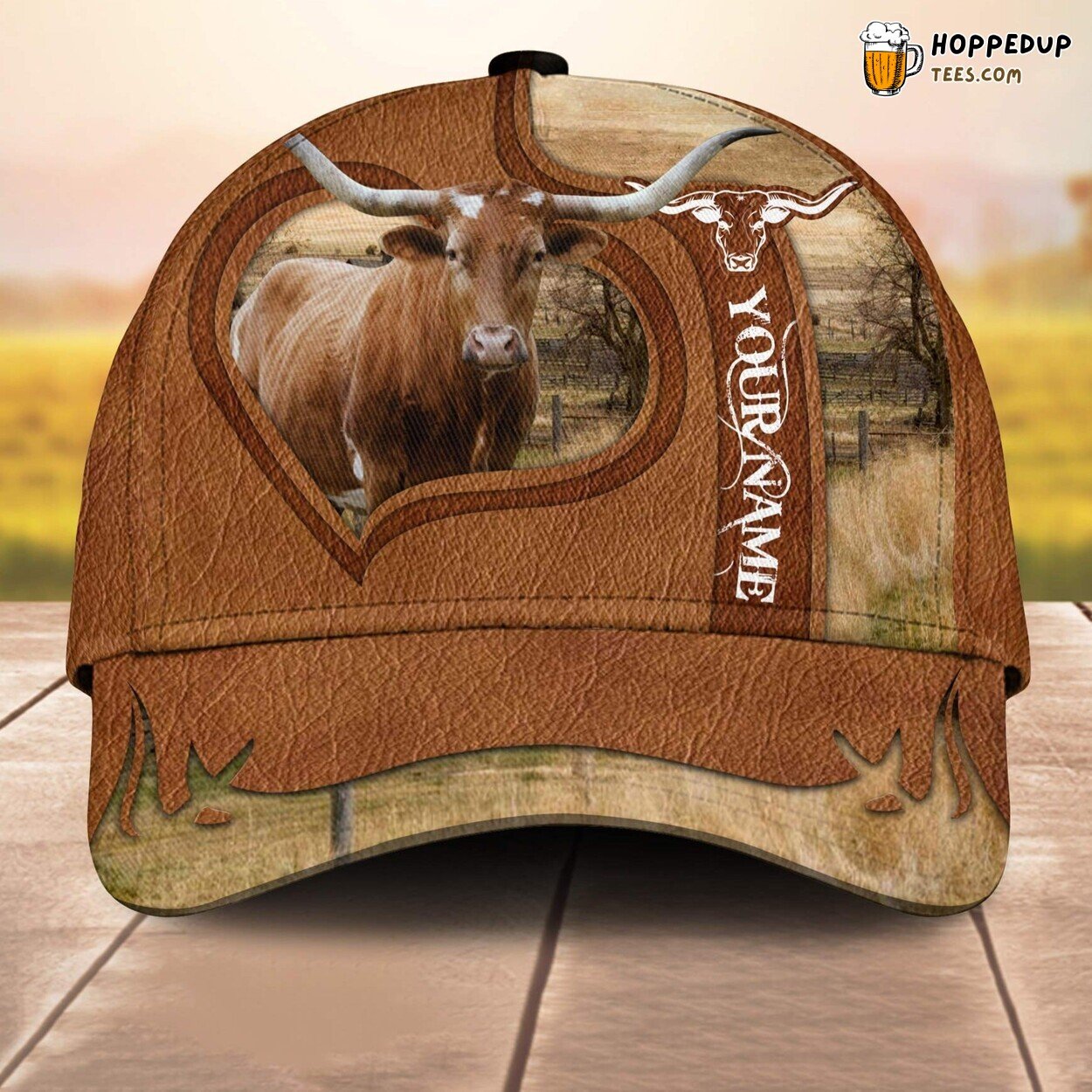 Texas Longhorn Heart Custom Baseball Cap Farm Lovers 3D Print Animal Pattern