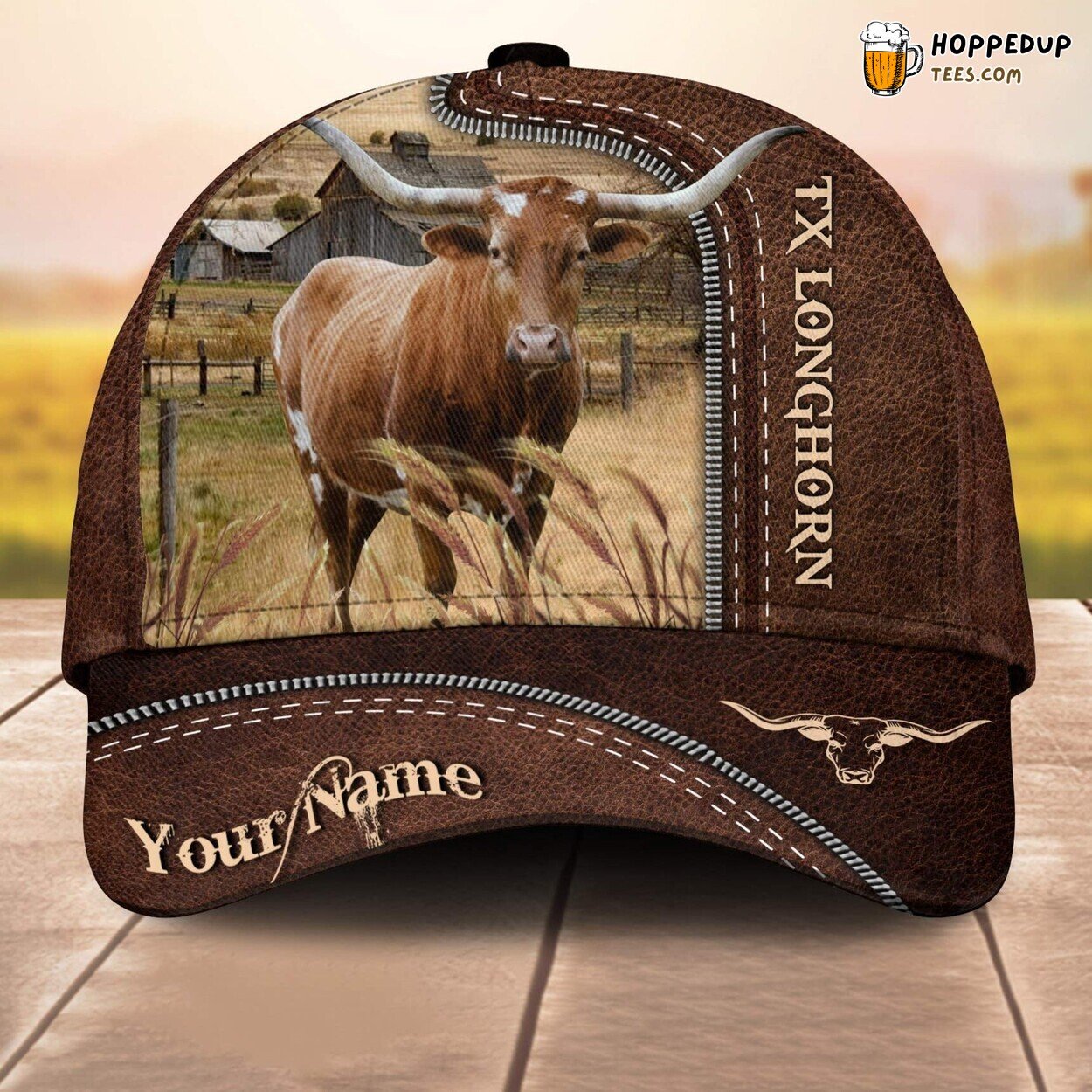 Texas Longhorn Leather 3D Customized Baseball Cap Farm Lovers Animal Print