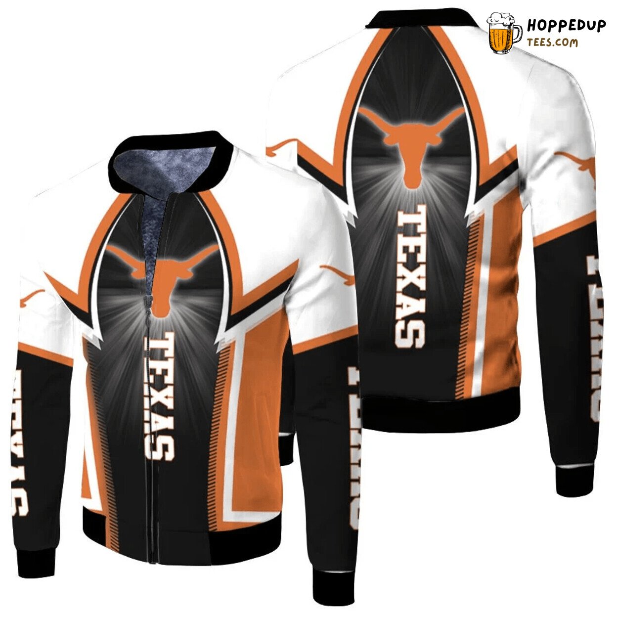 Texas Longhorns NCAA Bomber Jacket in White and Black Contrast
