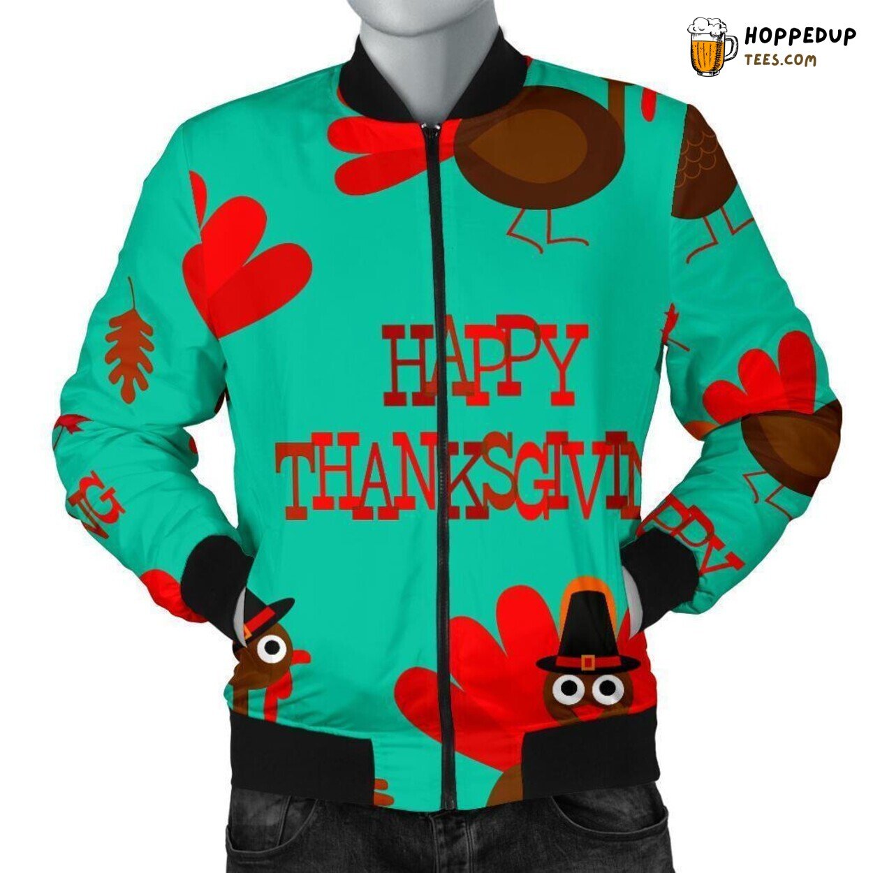 Thanksgiving Turkey Festive Design Men’s Bomber Jacket Unique Pattern Art
