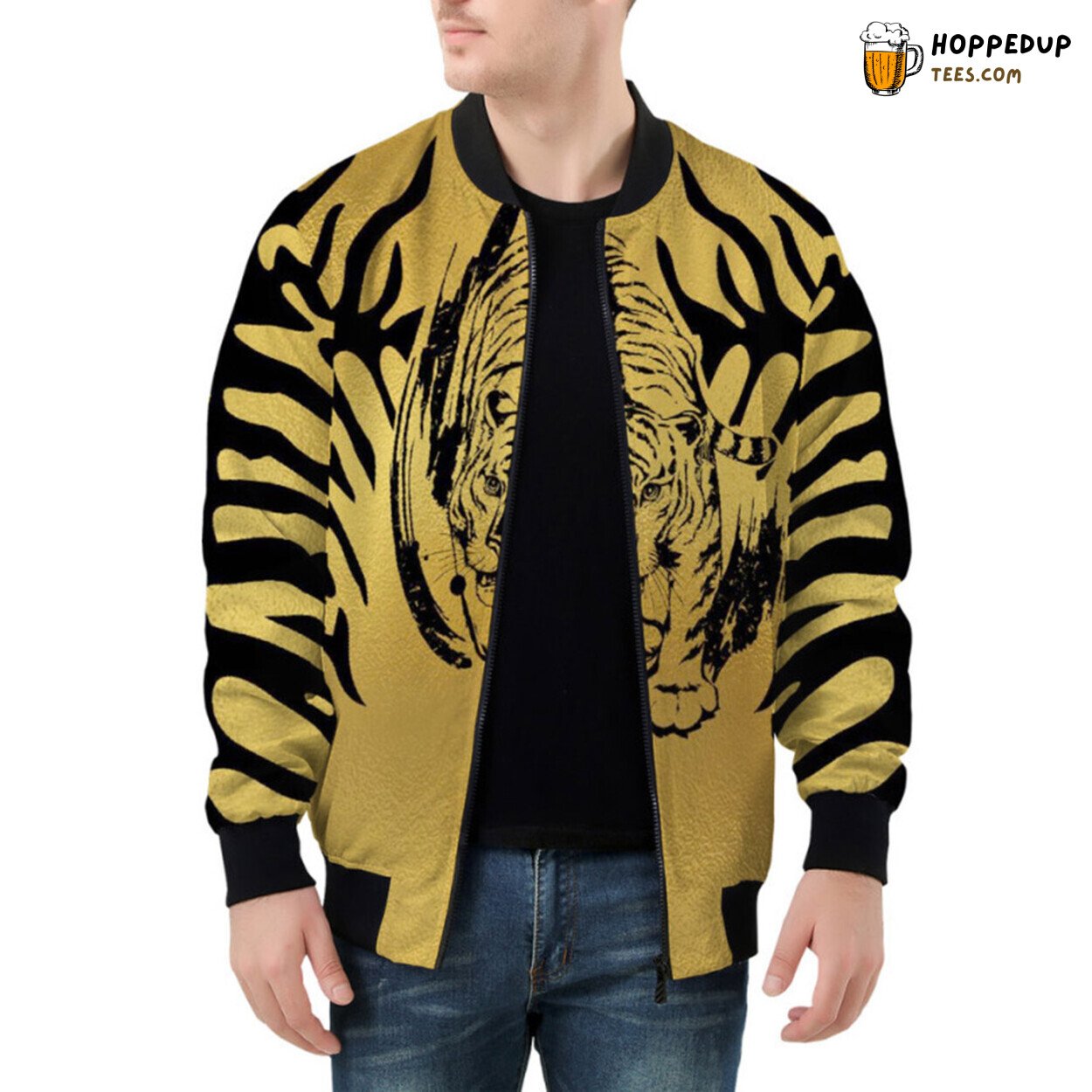 The Power and Stealth of a Crouching Tiger Hunting Displayed Bomber Jacket The Power and Stealth of a Crouching Tiger Hunting Displayed Bomber Jacket