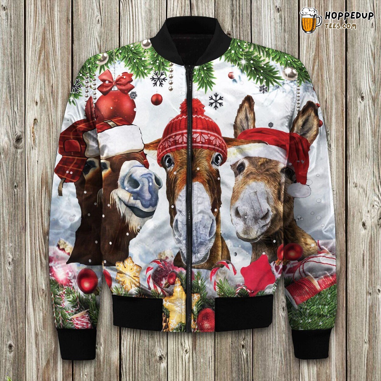 Three Donkey And Christmas Bomber Jacket