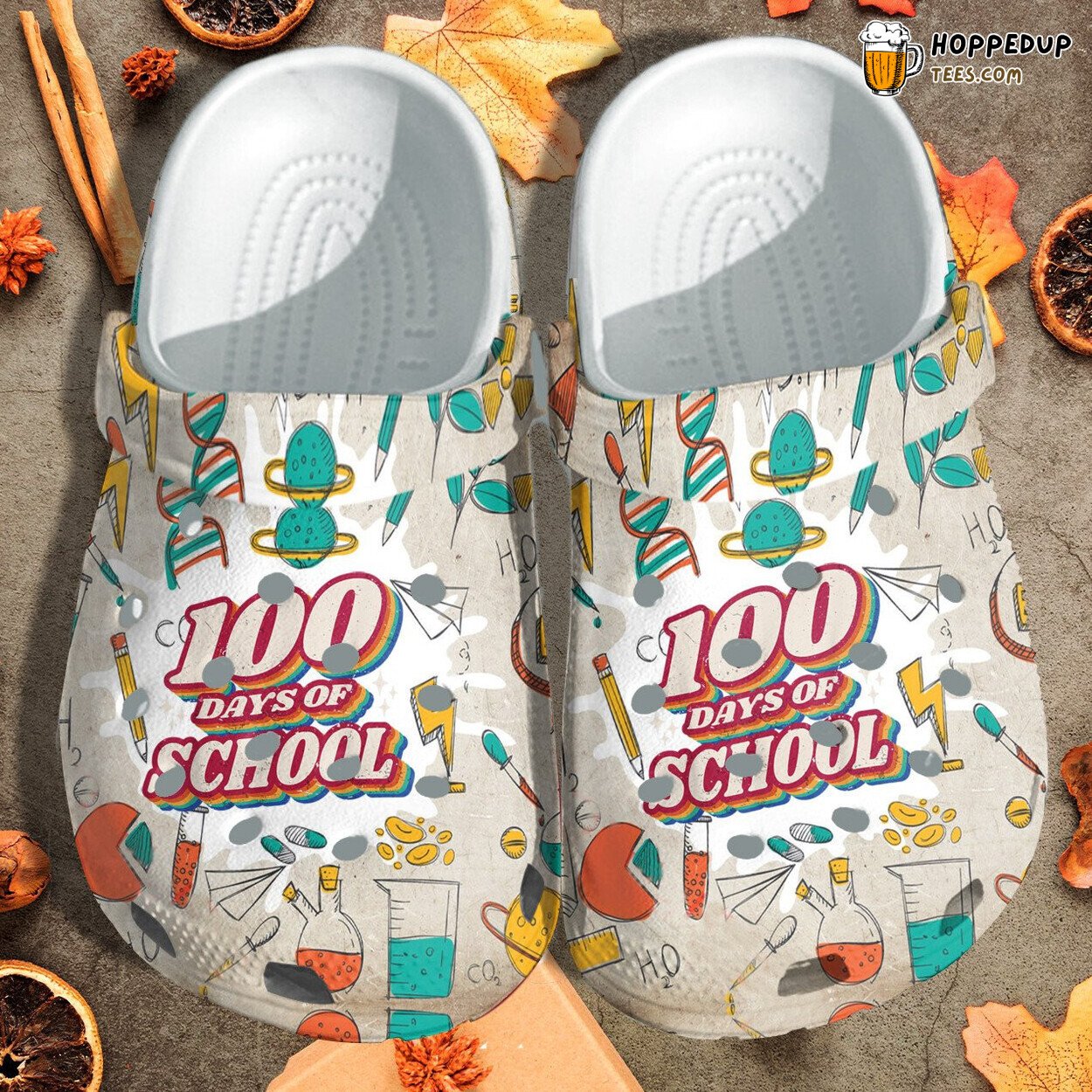Thunder 100 Days of School Leopard Print Crocbland Clogs Celebratory Footwear