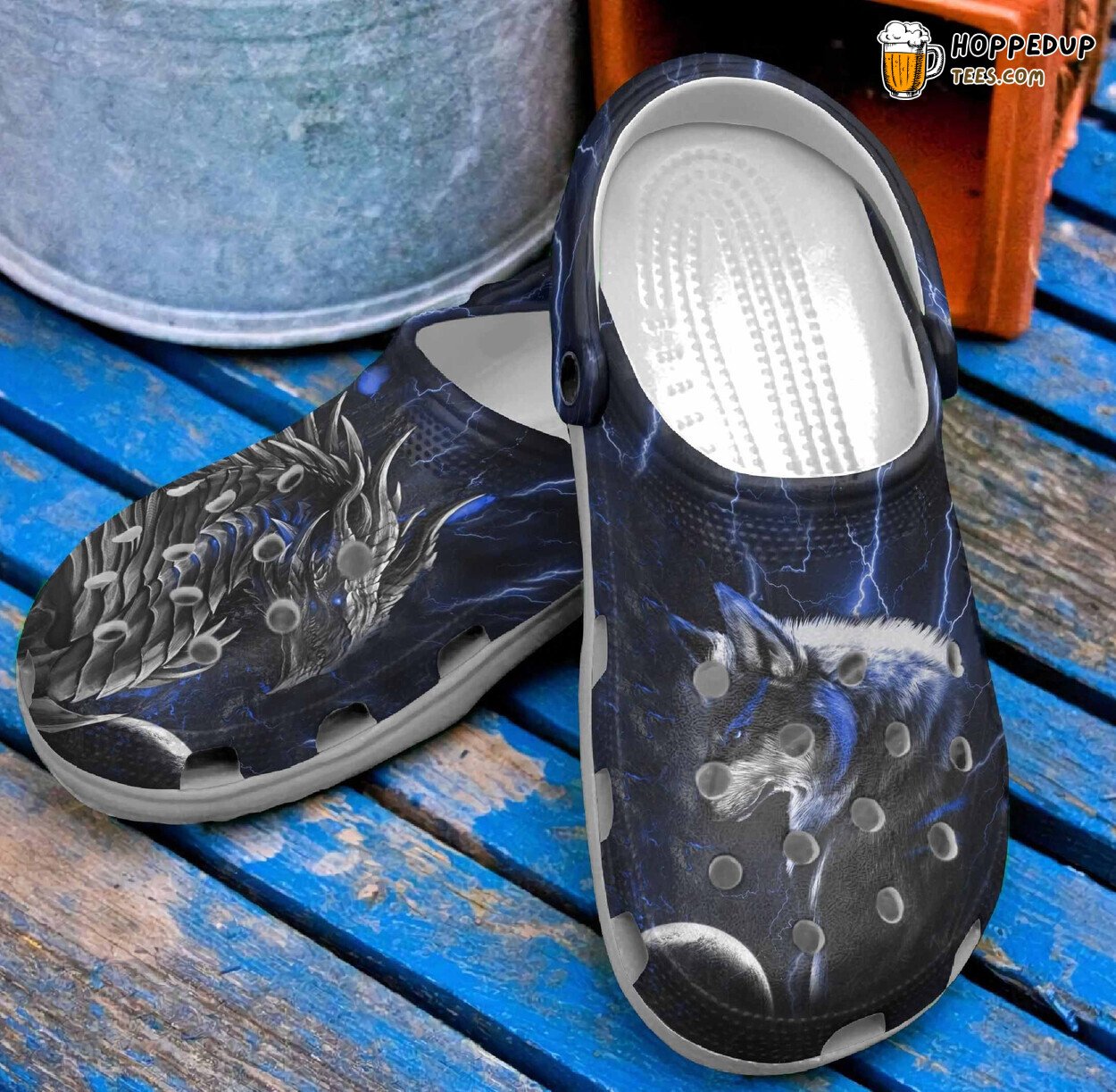 Thunder Monster Wolf Theme Shoes Clogs Men Son Birthday Unique Design