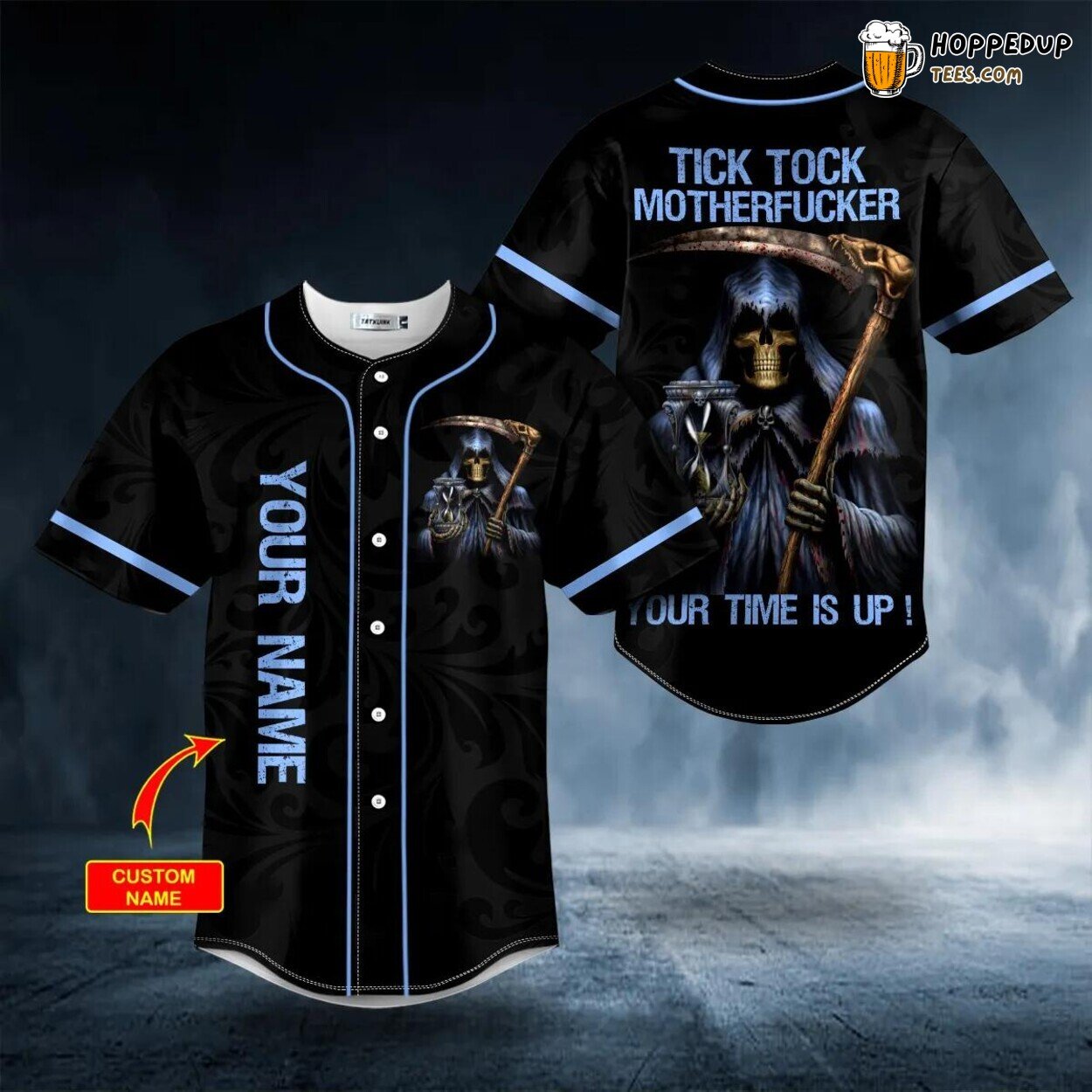 Tick Tock Time Up Grim Reaper Clock Unique Skull Baseball Jersey Edition