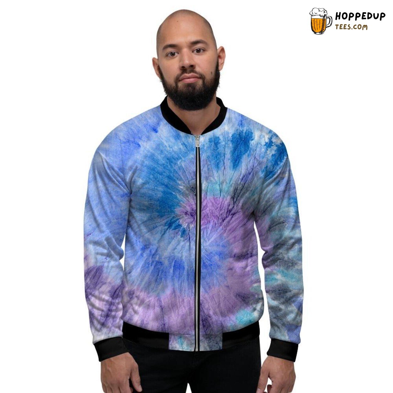 Tie Dye Blue Black Artistic Design Men’s Bomber Jacket Vibrant Retro Elegance