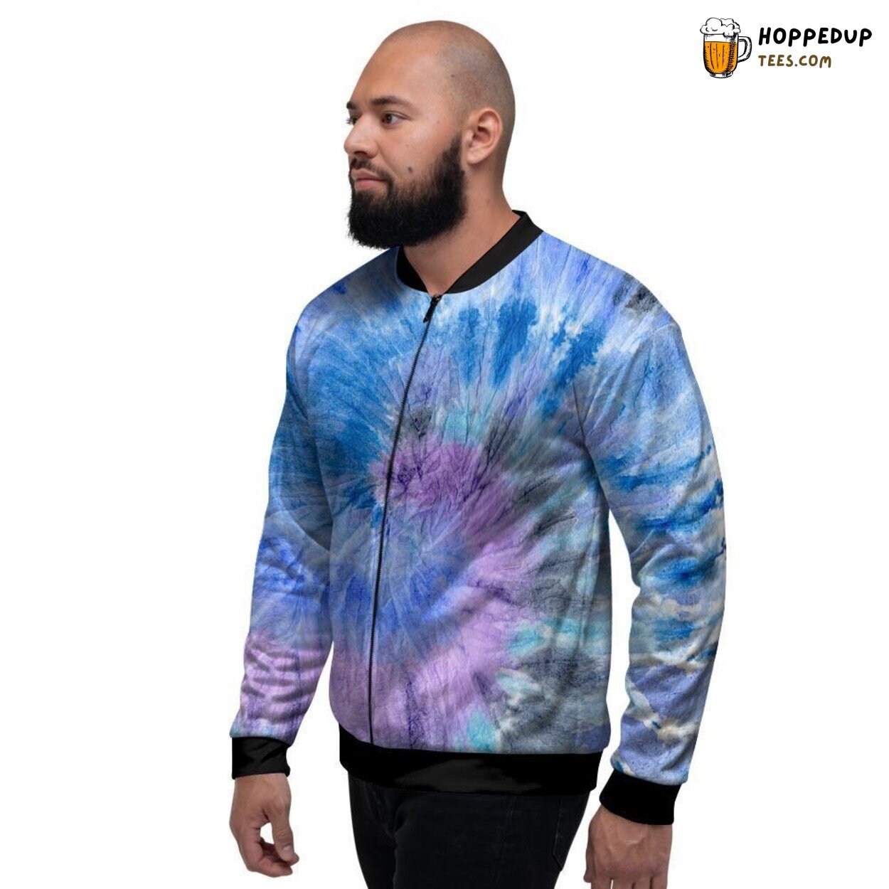 Tie Dye Blue Black Artistic Design Men’s Bomber Jacket Vibrant Retro Elegance