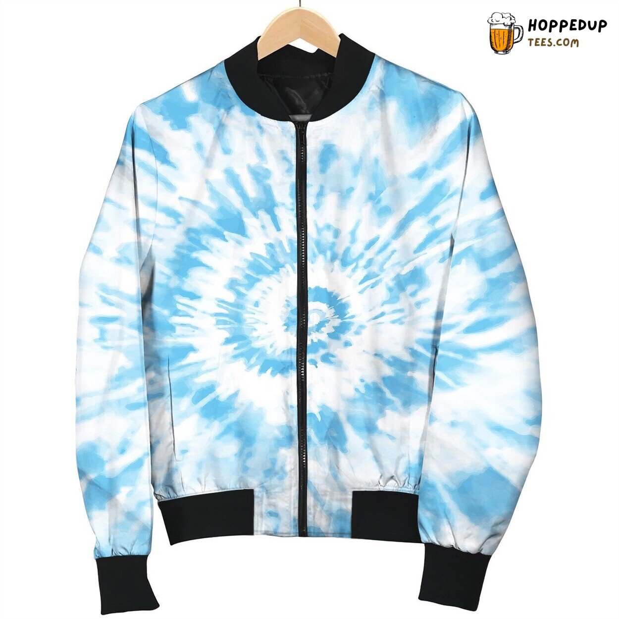 Tie Dye Blue Hues Bomber Jacket Oceanic Winter Trends in Retro Style