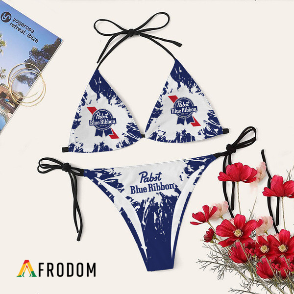 Tie Dye Pabst Blue Ribbon Triangle Bikini Set Swimsuit PBR Triangle Bikini HU